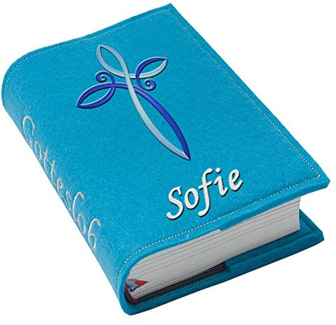 Gotteslob Gotteslobhülle Großdruck Kreuz blau hellblau Filz mit Namen bestickt hellgrau weiß dunkelgrau lila blaugrau dunkelblau türkis maigrün flieder, Farbe:türkis