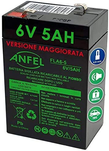 Batteria al piombo 6V 4Ah ricaricabile ermetica faston 4,8mm 4,5Ah 5Ah per lampade emergenza