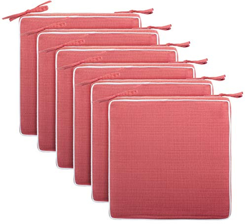 Brandsseller Set de 6 Cojines de asiento 40x40x4 cm – Cojine para silla repelente al Agua con Cintas de Sujeción aspecto de Lino – interior y exterior – Cocina,Terraza, Jardín – Rojo