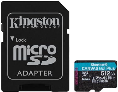 Kingston Canvas Go! Plus microSD memory card Class 10, UHS-I 512GB microSDXC 170R A2 U3 V30 Card + ADP