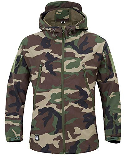 Veste d'hiver imperméable pour homme manteau capuche décontracté et intelligent Softshell doublé polaire avec plusieurs poches fermeture éclair chasse tactique militaire camping Jungle Camo L