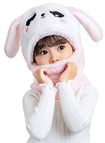 Cicilin Gorro de invierno para bebés y niñas y niños pequeños, con capucha para orejas, cálido gorro de felpa con orejas, calentador de cuello de nieve, gorro de calavera para niños