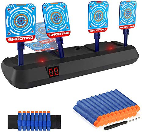 Blasland Nerf Ziel für Nerf Pistolen mit automatischer Resetation, intelligente Sound- und Lichteffekte mit 20 Darts, Spielzeug für Kinder 4 5 6 7 8 9 10 11 12 Jahre als Geburtstagsgeschenk, Schwarz