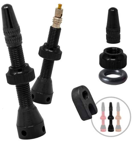 CLASK Set mit 2 Ventilen, Tubeless MTB, 40 mm, verstopfungsfrei, mit leichter und robuster Legierung, dünne Ventile + Obus Presta-Entnahmeschlüssel (Stopfen, Muttern und Dichtungen im Lieferumfang