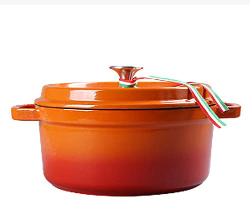 Cocotte Ronde Avec Couvercle - Cocotte Ø 22/24 Cm En Fonte Ronde Rouge Flammée - Fonte émaillée - Marmite En Fonte Compatible Induction Et Toutes Sources De Chaleur Orange 22cm