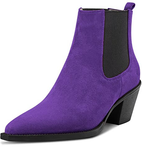 Castamere Donna Chunky Blocco Basso Gattini Tacco Heel Chiusa a Punta Stivaletti Slip-on Ufficio Dress 6.5 CM Heels Stivali Viola 37 EU