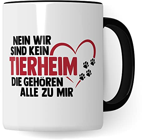 Hunde Tasse lustig Hundebesitzer Kaffee-Becher Kaffeetasse Tierheim Spruch Humor Witz Geschenk-Idee Haustier Teetasse Die gehören alle zu mir Hund (Weiß/Schwarz)