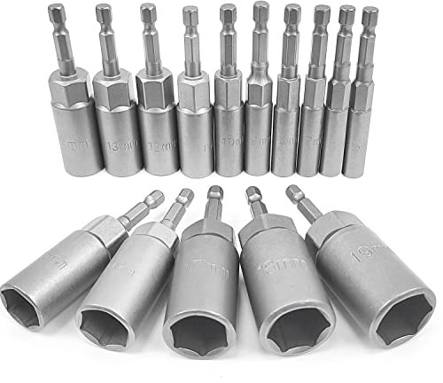 XINHNMUU 15 Stück Set Vertiefung Sechskant Stecknuss, 5.5-19mm Steckschlüssel, Verarbeitungstiefe 34mm Stecknuss set, Anschrauben Schraubenschlüssel für Bohrer