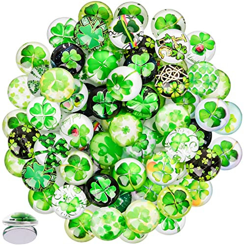I LOVE MOM 100 Stück Vierblättriges Kleeblatt Flatback Glascabochons, Kleeblatt Glücksbringer Glassteine für DIY Handwerkliche,Ohrringe,Anhänger,Schmuckherstellung,Außen,Heimdekoration