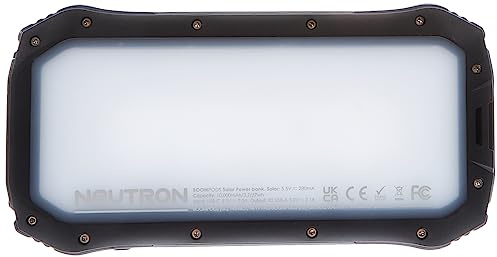 Boompods Neutron Solar-Powerbank 10000mAh - tragbares Ladegerät mit Solarpanel & LED-Taschenlampe, IPX4 wasserdichte Outdoor Akkubank mit 2 USB-Anschlüssen für Handy, Tablets und Camping, Schwarz