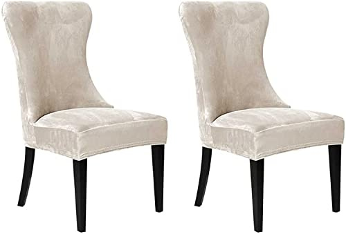 Stuhlhussen, Stretch Stuhlhussen für Esszimmerstühle, Abnehmbarer Waschbarer Samt Stühle Schutz Dekoration Stuhlbezug für Hotel, Bankett, Küche, Restaurant, Haus, Hochzeit (Elfenbein,Set of 2)