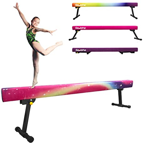 Sealoha 8ft Ultrasimple Adjustable&Foldable Balance Beam,High-Low Floor Beam Suede Gymnastics Equipment, Gymnastics Beam for Training&Professional HomeTraining (Gym Beam, Asterism, 8ft)