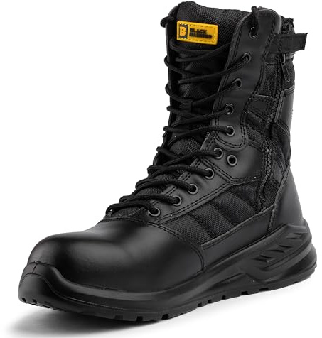Black Hammer Genuine Leather Combat Boots for Men: Military Tactical Police Work Safety Boots with Steel Toe Cap, Lightweight Ankle Support Outdoor Use 6666 (8 UK)