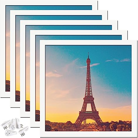 icariery 14x14 Picture Frame Set of 5, White Square Photo Frames High Transparent Wall Gallery Desktop Horizontal Vertical for Canvas Collage Photo Poster Certificate 14 x 14 inches