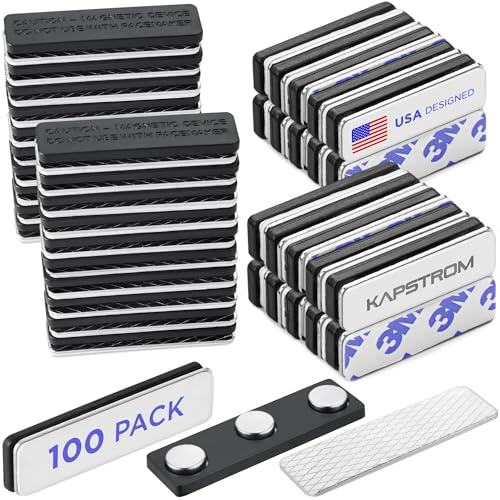 Premium Namensschild-Magnete – 100 Stück, 4,4 x 1,3 cm – Stronghold Neodym-Magnete – sichere magnetische Rückseite für Namensschilder und Ausweise, von KapStrom