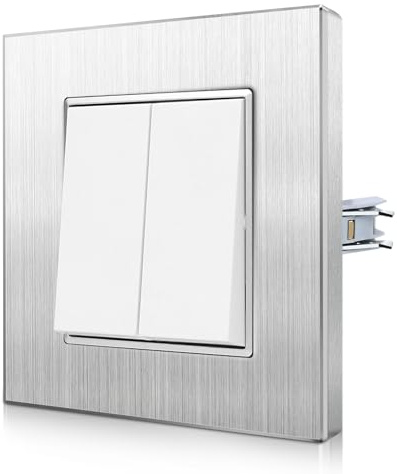 CNBINGO Aluminium Wippschalter mit Spannkrallen, 2-Fach 1-Weg, Schwarz | Lichtschalter Unterputz mit Rahmen aus Aluminium, Krallen für Einfache Montage, Wandschalter Kratzfest, Robust, Leicht