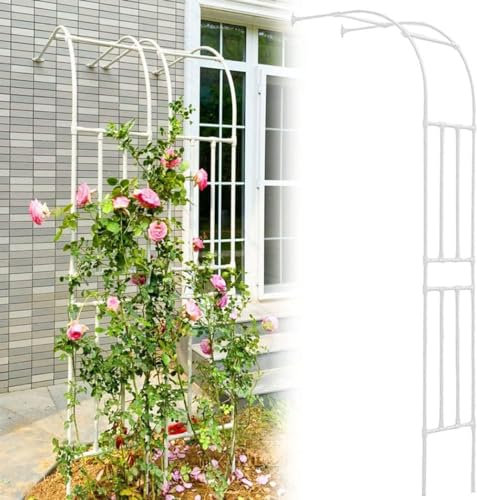 MISKYN Arche De Jardin Demi Rond, Demi-Arche en Métal, Arceau Jardin Arche A Rosiers De Style Fer Forgé, Tonnelle De Jardin Robuste, pour Plantes Grimpante,Blanc,120 * 240cm