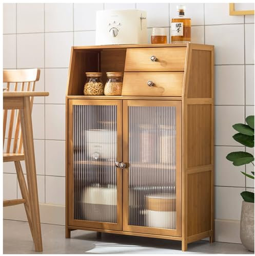ZORZA Bodenlagerschrank mit offenem Mikrowellenregal und Schublade, niedriger Standschrank, Küchenvorratsschrank für Wohnzimmer, Home Office, Küche, Wäscherei,69×98cm/27×38.5in