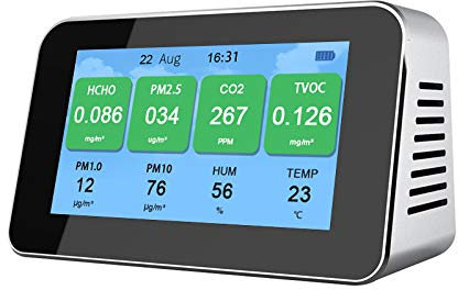 KOROBIE Detector de Gas, Detector de Fugas de Gas, Detector de Aire Dióxido de Carbono Polvo formaldehído TVOC PM2.5 Detector con función de Alarma. para el hogar y la Autocaravana