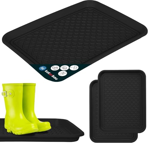 KOTARBAU® 2er Set Schuhabtropfschale - 38 x 50 cm - Abtropfmatte für nasse Schuhe - Schuhablage für Herbst & Winter - Schuhmatte aus Kunststoff - Schuhwanne für Flur - Schuhtablett - Schwarz