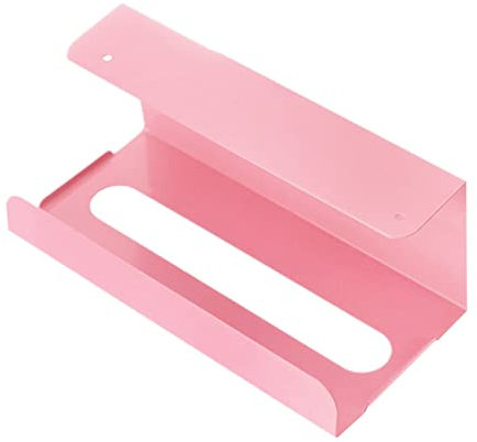 PRETYZOOM Cabinet-mounted Tissue Holder Free-punching Design Wrought Iron Paper Towel Rack Pink Tissue Box for Living Room and Kitchen Organization