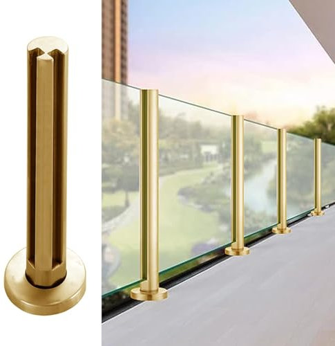 BBHW Balcony Railing Glass Balustrade Post Gold, Metal Glass Railing Fence Pole Round Pipe, Custom Glass Panels Clamp for Deck Stairs Platform Porch (Color : Gold-Corner Post, Size : 80cm (31 1/2))