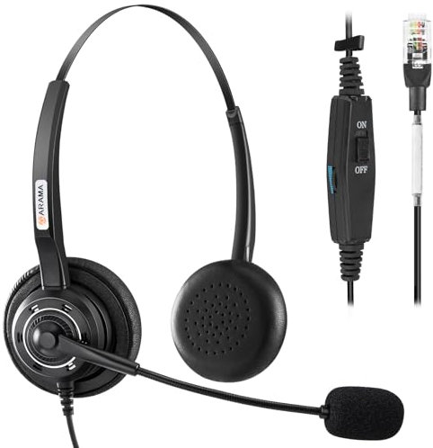 Arama RJ9 Telephone Headset with Microphone Noise Cancelling, Office Phone Headset Work for Polycom VVX410 VVX411 Avaya 1408 Mitel 5312 ShoreTel Alcatel Lucent NEC Fanvil Landline Phones