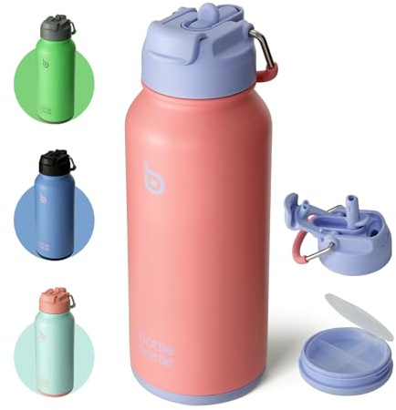 BOTTLE BOTTLE Insulated Water Bottle 950ml Stainless Steel with Straw and Pill Box
