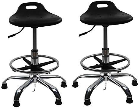 Hocker auf Rädern, Computerstuhl, Arbeitsstuhl, hoher Hocker, PU-Schaumstoff, antistatisch, langlebig, drehbar, hebend, geeignet für Büro, Labor, Klinik, 65–80 cm, Schwarz (Farbe: Schwarz x 2) Hello