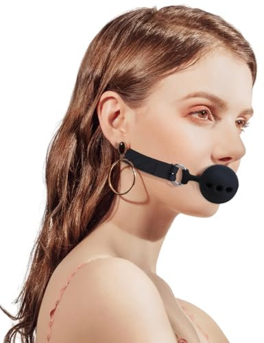 QUEEN'S STORY Ballknebel Silikon, Knebel Mundknebel Silikon Ball Gag mit Luftlöchern Verstellbarer Fetish SexSpiele Ballknebel (Medium Ø4.3cm / Schwarz)