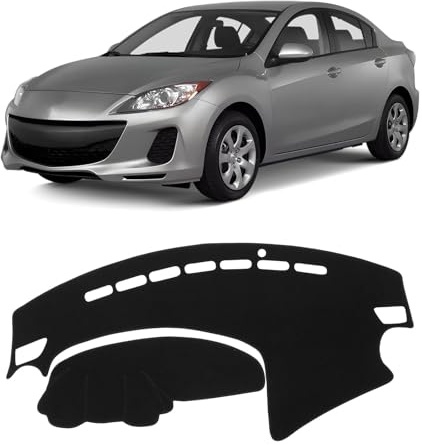 KUST Black Dash Cover for 2010 2011 2012 2013 Mazda3 Non-Slip Dashboard Cover Polyester Center Console Dash Cover Interior Accessories for Mazda3 Custom Fit Dash Mat Car Dash Protector No Glare