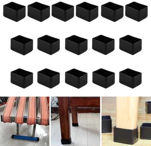 Lot de 16 protections rectangulaires en silicone pour pieds de chaise, 20 x 30 mm, capuchons de pieds de tabourets pour éviter les rayures sur le sol en bois dur
