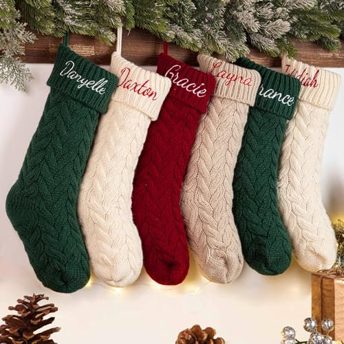 Personalisierte Weihnachtsstrümpfe – zum Aufhängen, Stickerei, gestrickter Strumpf mit Namen, Strümpfe für Familien-Weihnachtsfeier, Urlaubsdekoration, 1 Stück