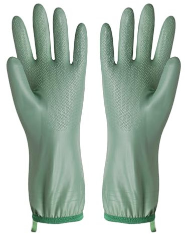 Comforso Dishwashing Gloves Green Dishwashing Gloves Reusable Waterproof Household Dishwashing Gloves Kitchen Gloves Waterproof Work Gloves for Cleaning Washing Working Painting ﻿