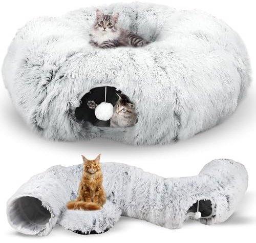 Shyllin Katzentunnel Rund Plüsch, Katzentunnel Rund mit Schlafplatz, Katzenspielzeug für Indoor-Katzen, Weiches Katzenbett, Katzentunnel XXL, Katzenbett Flauschig