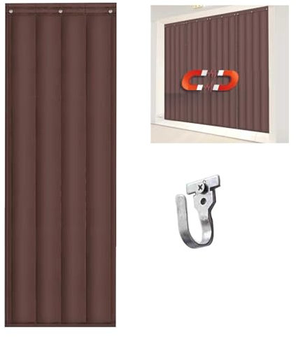 Magnetischer, wärmeisolierter Türvorhang, dick geschichtet, Oxford-Stoff, hält im Winter warm und bleibt im Sommer kühl, temporäre Isolierung, Braun, 60 x 240 cm