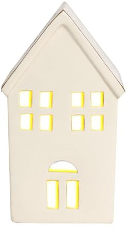 Teelichthaus Keramik,Weihnachtsdeko Lichthäuser,Lichterhaus aus Porzellan,Weihnachtshaus Beleuchtet mit LED Licht, Weihnachten Deko Lichthaus Weiss Teelicht Haus Weihnachtsdorf Teelichthalter (E)