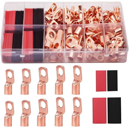 80 Pcs Bolt Hole Tinned Copper Terminals Set,Copper Ring Lug Terminals, Cable lugs Ring Battery Terminals Set,Wire Terminals Crimp Connector Marine Grade Cold-Pressed Crimp Type (40+40)