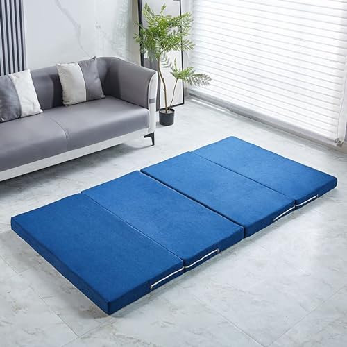 Tragbare Klappmatratze für Reisen, mit waschbarem Bezug, rutschfeste Bodenmatratze, Doppelnutzung, Schlafsofa und Gästematte, ideal für Camping, Auto und Zuhause (Blau, 200 x 60 x 5 cm)