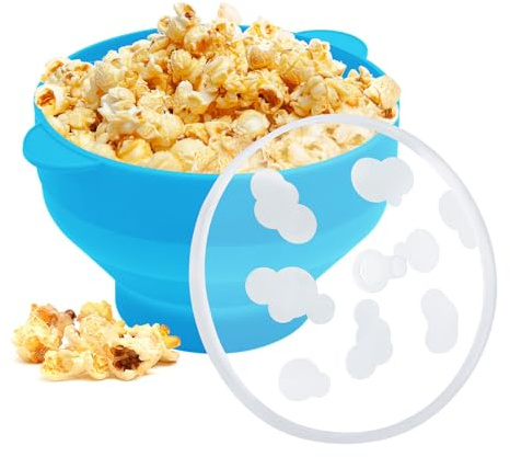 Popper de silicona para microondas, palomitas de maíz para microondas, cuenco plegable para hacer palomitas de maíz (azul claro)