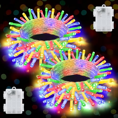 Isisyu 2 Stück Lichterkette Außen Batterie, 3M 30 LED Lichterkette Batterie mit Timer, IP65 Wasserdicht Lichterketten Bunt für Innen Außen Weihnachten Hochzeit Party Schlafzimmer Weihnachtsbaum