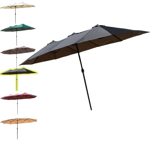 Parasol d'extérieur rectangulaire double pour terrasse, 380 x 200 cm, auvent au bord de la piscine avec manivelle, beige, bordeaux, vert, pour jardin, plage et terrasse