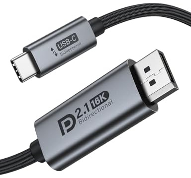 Bidirectional USB C to DisplayPort 2.1 Cable 16K 8K@120Hz 4K@240Hz, 80Gbps, UHBR20, HDR, DisplayPort to USB C Cable for MacBook, iPhone 17/16, iPad Pro, HP, Dell, Lenovo, RTX 5090/5080/4090/4080 (2m)