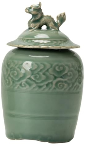 WEKADRIN Vorratsdose Keramik mit Deckel Chinesische Teedose aus Keramik mit 500ml Fassungsvermögen Dicht Verschließbar zum Schutz vor Feuchtigkeit als Desktop Dekoration oder Geschenk