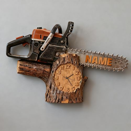 Certykllp Orologio da parete personalizzato con motosega per boscaioli 2D stampato su misura per boscaioli, lavoratori forestali, giardinieri, amanti del outdoor, appassionati di taglio del legno -4