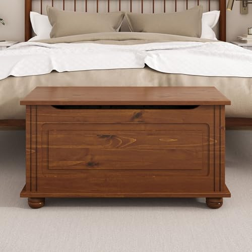 IDIMEX Sitztruhe Bristol aus Massivholz, Kastanie Finish - Truhe im Landhausstil, vielseitige Sitzbank, Kiste Massivholz mit sicherem Klemmschutz, Truhenbank ideal zur Aufbewahrung