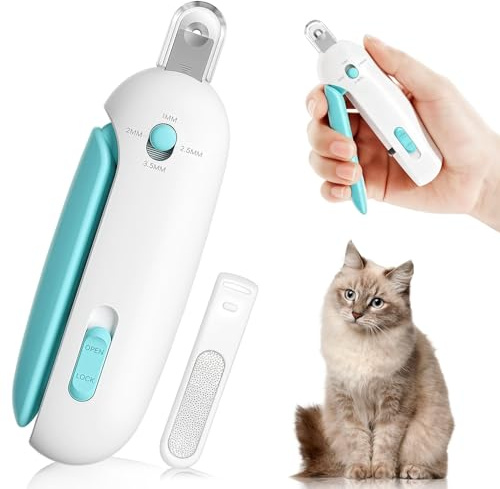 Katzennagelschere mit verstellbarem 3-Größen-Schneideloch & integriertem Nagelfeilen | Sicherer Krallen-Schneider für Kätzchen & Indoor-Katzen | Anti-Spritz Krallenschneider