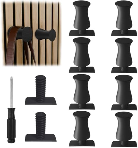 KiBlithemor Garderobenhaken Akustikpaneele, 8 Stück Haken für Wandpaneele Ohne Bohren, Flexibel Einstellbar Akustikpaneele Zubehör, Kleiderhaken, Garderobe Haken(Schwarz, sechseckig)
