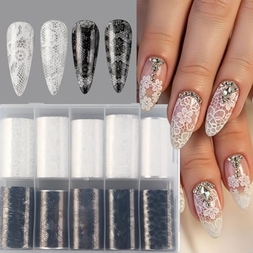 GZSYY Holographische Transferfolie Nägel Nagelfolie Spitze Lace Folie Nägel Nagelsticker Schwarz Weiß