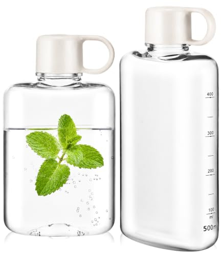 Cuxawamiyo Pequeña Botella para Beber 2 Unidades, Botella Plana 500 ml y 360 ml, Botella Tritan Libre de BPA, Botella de Agua pequeña para Deportes, Viajes y Festivales